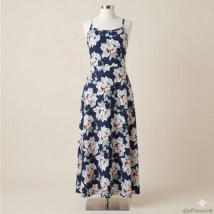 Pact Organic Elegant Floral Maxi Dress in Navy